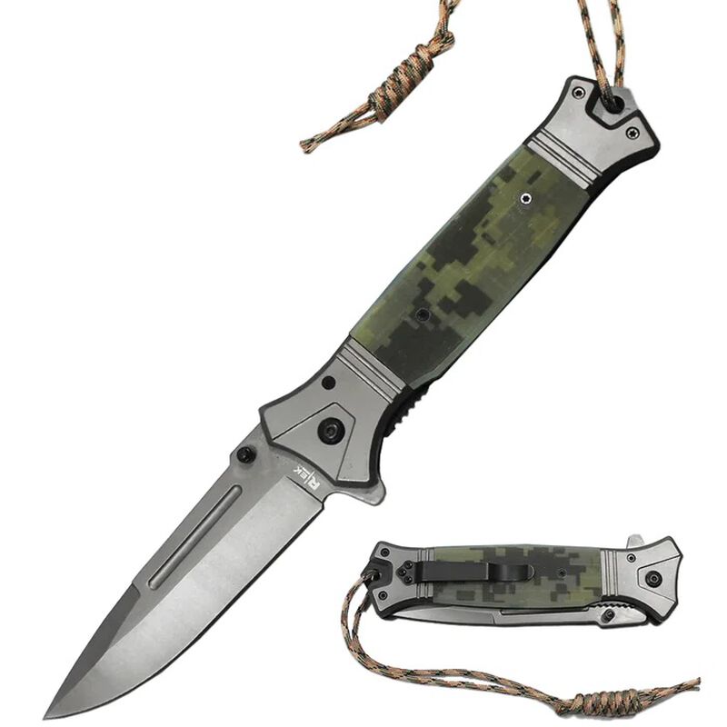 6" Jumbo Camo G-10 Handle Assist Open Folding Knife With Paracord, , large image number 0